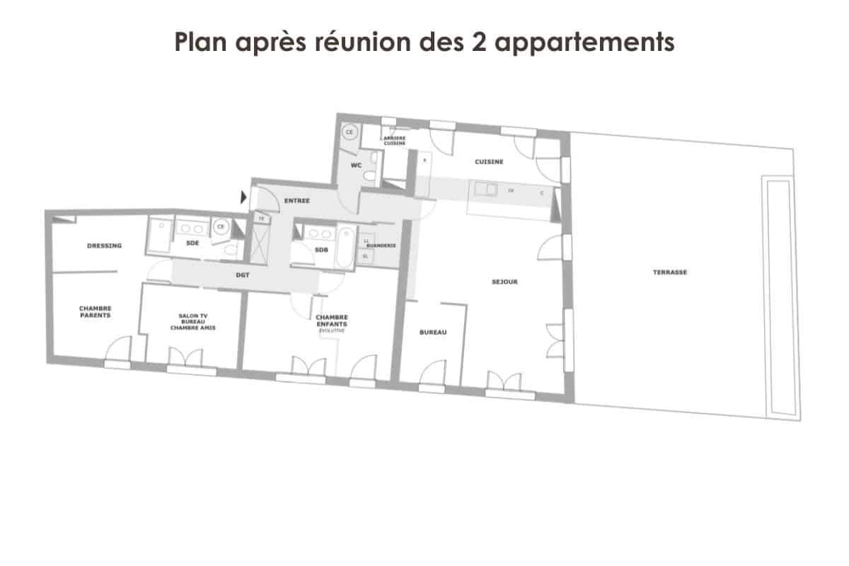 plan après réunion des 2 appartements