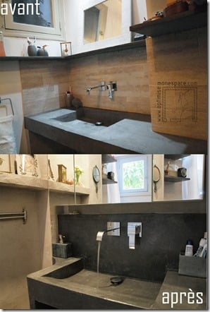 Vasque sur-mesure béton ciré avant-après